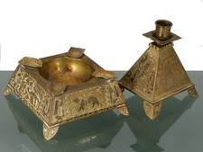 Art Nouveau Ashtray Candle Holder EGYPTIAN STYLE Pharaoh Brass Candelabra
