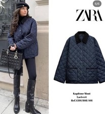 Zara Water Repellent Quilted Jacket Navy Blue Size L Ref 4391/808