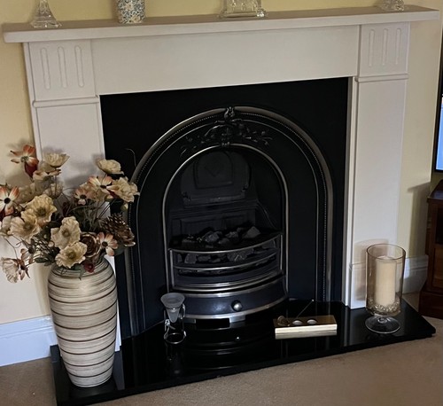 Fireplace white limestone - , with