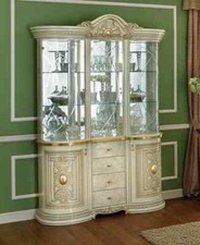 Leonardo Ivory-Gold High Gloss Finish Italian 3 Door Display Cabinet