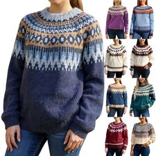 Womens Sweaters Vintage  Iceland Norway Sweater Colorful Long Sleeve Pullover