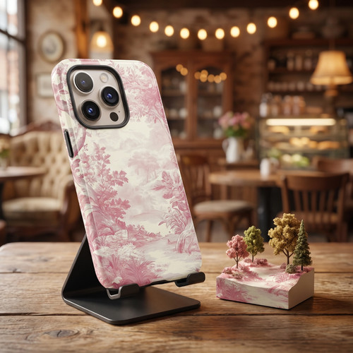 Pink toile jouy tough phone - pink,