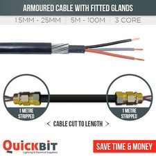 ALL SWA CABLE SIZES ***FITTED WITH GLANDS*** 1.5MM-25MM ARMOURED CABLE 5M-100M