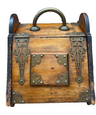 Antique Wooden Fireside Coal Hod Scuttle Brass Mounts Storage & Carry Handle