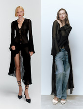 Zara Black Sheer Frill Ruffle Kimono Long Top Dress Size S