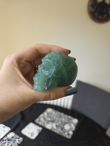 Green fluorite skull crystal - fluorite,