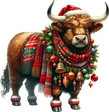 Christmas Highland Cow Wall Art Bedroom Window Decor Vinyl Sticker Decal 6 Sizes