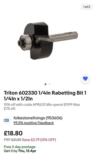 Triton 602330 4in rabetting - triton, 1/4in