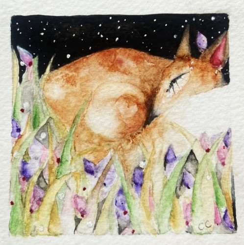 Original watercolour fox - original,