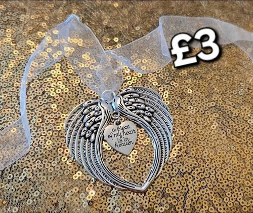 Silver angel wings heart - silver,