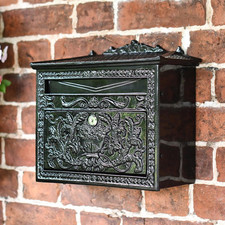 Black Ornate Period Lockable Wall Mounted Post Box Mail Box Letter Box