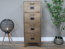 Tall Industrial Bronzed Metal Filing Cabinet – 4 Drawer Vintage Storage Unit