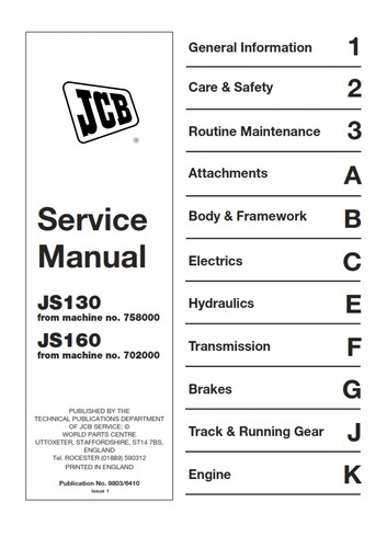 Jcb js130 js160 service manual - jcb,