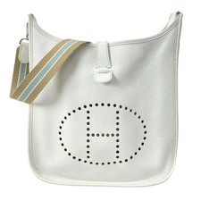 Auth HERMES Evelyne II GM - White Taurillon Clemence Square L Shoulder Bag