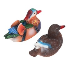 2PCS Floating Mandarin Duck Statue Resin Cute Animal Decor Sculpture Ornament