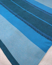 Vintage Tablecloth Scandi Blue Stripes Large 51" x 52" Mid Century 60s 70s