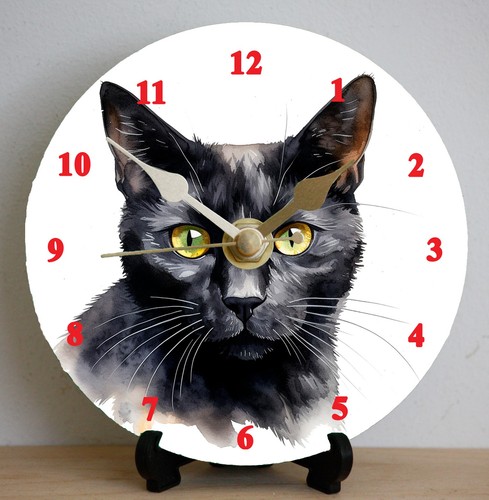 Black cat clock diy - black,