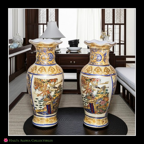 Pair vintage satsuma vases - pair,