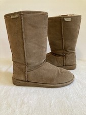 BearPaw Emma Classic Tall Slip On Beige Suede Boots Size 8 Sheepskin Women's