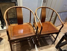 Pair Chinese Vintage Ming Dynasty style solid Rosewood horseshoe armchairs