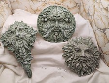 Green Man (3 designs) wall plaques in decorative STONE garden/home ornament