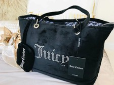 NEW JUICY COUTURE KIMBERLY BLACK VELVET DIAMANTE DESIGN TOTE SHOPPER BAG + PURSE
