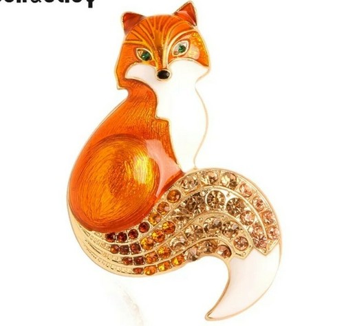 Crystal fox brooch - fox, large