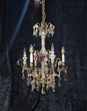 Exceptional Antique French 6 Light Murano Grape Crystal Solid Brass Chandelier
