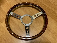 Classic Car Traditional 14" Riveted Dark Wood Rim Steering Wheel Semi Dished