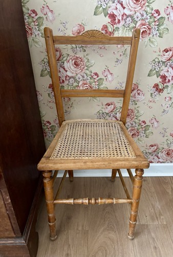 Vintage wooden cane seat chair - vintage,