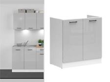 Kitchen Sink Unit 800mm Cabinet 2 Door 80cm Cupboard Light Grey Gloss Junona