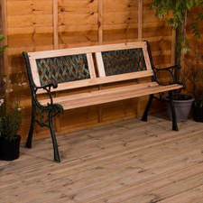 Wooden Garden Bench Twin Cross 3 Seater Solid Pine Outdoor Patio Seat Furniture