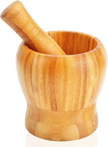 Wooden mortar and - and, pestle
