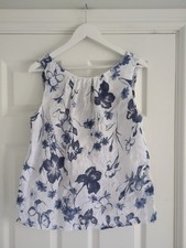 Size M Luca Vanucci Linen Vest Cami Sleeveless Top Made In Italy Blue White