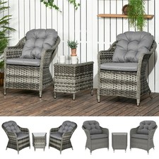 3 PCS Aluminium Rattan Bistro Set with Soft Cushions & Glass Top