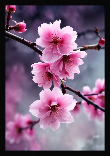 Serene cherry blossom framed - serene,
