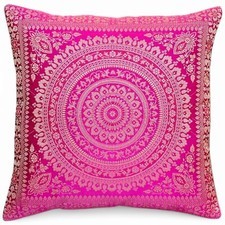 Pink Indian Mandala Cushion Covers Boho Art Silk ethnic Banarsi 40 x 40 cms UK