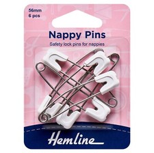 Hemline Nappy Pins 56mm White