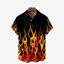 Mens Button Down Shirts Fire Flames Printed Summer Tops Novelty Ugly Gag Gifts