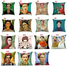 CUSHIONS COVER FRIDA KAHLO POTRAIT STRIKING COLOUR LINEN COTTON PLAIN BACK 45CM