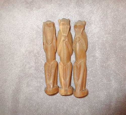 Three wise monkeys - monkeys, wood