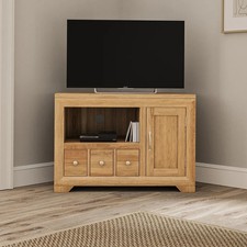 Oak Corner TV Stand Unit Bevel