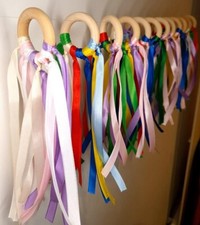 Montessori Wooden Ring Baby Sensory Rainbow Ribbon Educational - Sen / Autism