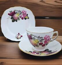 Vintage Bone China Trio Set Floral Fruit Tea Cup Saucer & Side Plate Crown Royal