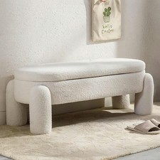 Boucle Upholstered Bench Bed End Window Seat Ottoman Storage Stool Bedroom Beige