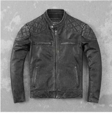 Men’s Motorcycle Vintage Cafe Racer Distressed Black Biker Real Leather Jacket