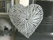 Large Wicker Swirl hanging Heart 60 cm - Grey - Home Décor