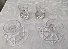 Two Pairs of  Cut Crystal Candle Holders Smaller Pair Etched Thistle Design