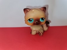 Authentic Littlest Pet Shop LPS #22 Brown Tan Persian Cat Teal Blue Dot Eyes LPS
