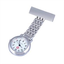 Stainless Steel Nurse Watch Quartz Silver Fob Pocket Brooch + FREE 2 BATTERIES 